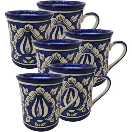 

India Meets India Coffee Mug/Cup Ceramic Handmade | Khurja Pottery | 250 ml (Blue 6)