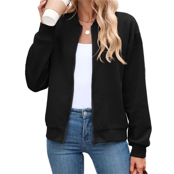Wevis Autumn Zip Up Jacket for Women Long Sleeve Stand Collar Short Coat Casual Loose Fall Coat