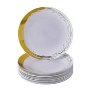 DISPOSABLE SIDE PLATES | 20 pc | Heavy Duty Plastic Dishes | Elegant Fine China Look | Brushed – Gold 7.5”