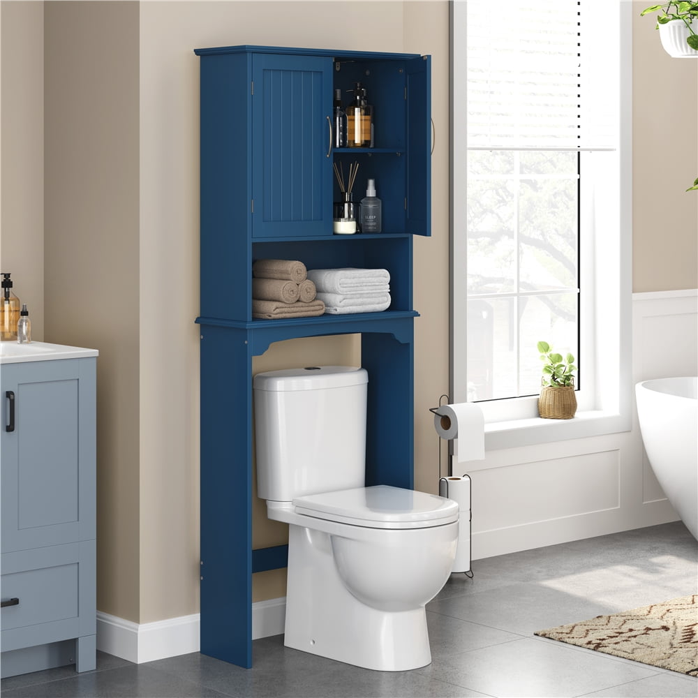 Yaheetech Over The Toilet Cabinet MDF Bathroom Storage Organizer with Adjustable Shelf, Navy Blue