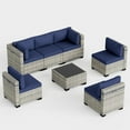 thumbnail image 7 of 7-Piece Outdoor Patio Furniture Set, PE Wicker Rattan Sectional Sofa Conversation Set with Tempered Glass Table & Thick Cushions - All-Weather Garden, Backyard Furniture,Navy Blue, 7 of 7