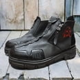 thumbnail image 2 of Leozcaa Mens Casual Leather Shoes Ankle Boots Slip On Lightweight Loafers Mid top Walking Driving Shoes, 2 of 6
