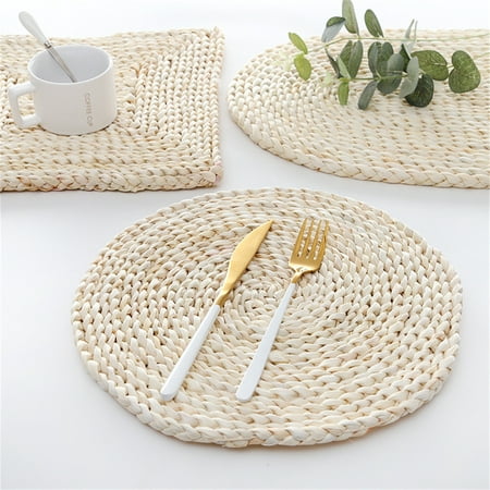 

1Pack Round Natural Handmade Corn Straw Husk Woven Placemat Braided Rattan Grass Coasters Table Mat for Dining Kitchen Decoration