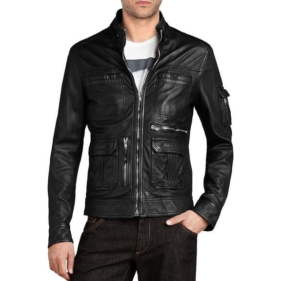 New Men's Genuine Lambskin Leather Slim Fit Biker Motorcycle Jacket For Men A083