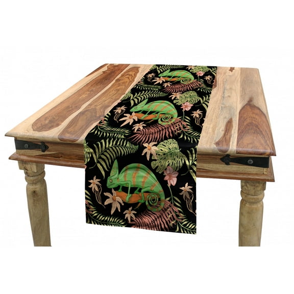 Tropical Table Runner, Chameleon Lizard and Wildflowers in an Exotic Scene Reptile, Dining Room Kitchen Rectangular Runner, 3 Sizes, by Ambesonne