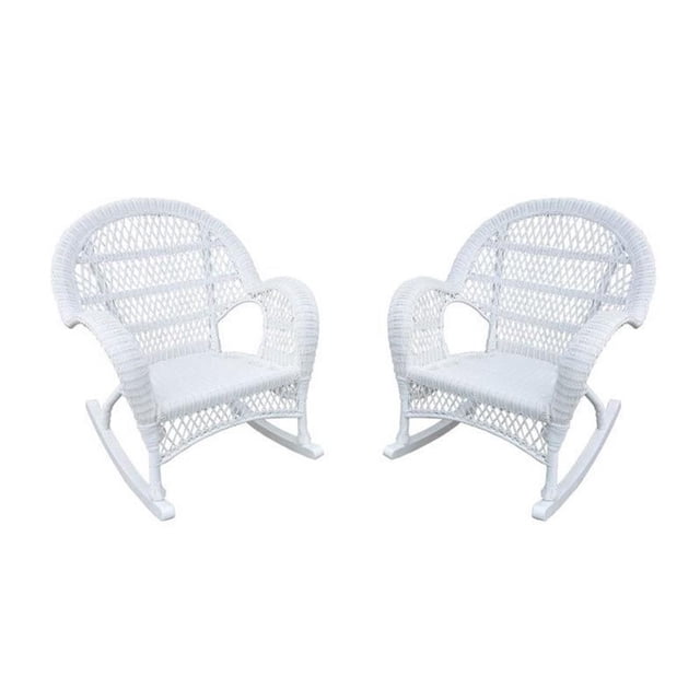 Jeco Chaise Berçante de Patio en Osier Blanche (Ensemble de 4)
