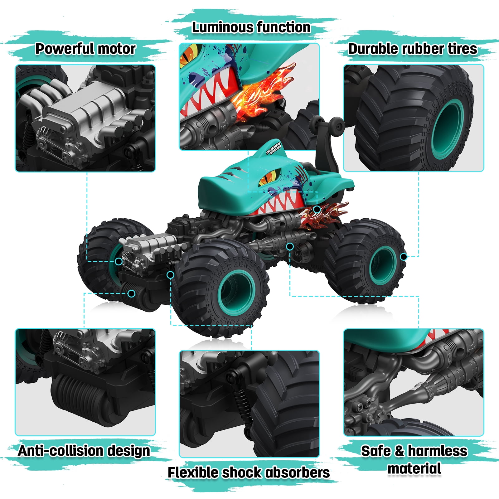 Wisairt Remote Control Monster Truck,1:14 4WD Remote Control Toys 360 Degrees Rotation Shark RC Car for Kids Boys Girls Age 5-12 Birthday Gifts(Blue)