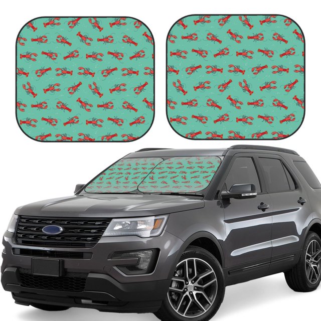 Saiise Cartoon Lobsters 4 for Foldable Car Sun Shades (2-Pack) Offer Sun Protection with an Easy-fold Design for Convenient Windshield Shading-Small