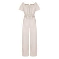 thumbnail image 4 of Jumpsuits for Women Casual Summer Rompers Women's One Line Neck Waist Loose Straight Jumpsuit Versatile Pants, 4 of 5