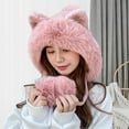 thumbnail image 5 of Hadanceo Ladies Winter Hat Thick Plush Cartoon Ear Decor Knitted Thickened Ear Protection Sequin Drawstring Cold Resistant Plush Ball Decor Lady Outdoor Cap, 5 of 8