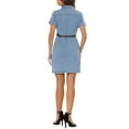 thumbnail image 3 of INSPIRE CHIC Women's Denim Shirt Dress Collar Short Sleeve Belted Button Up Jean Dresses, 3 of 5
