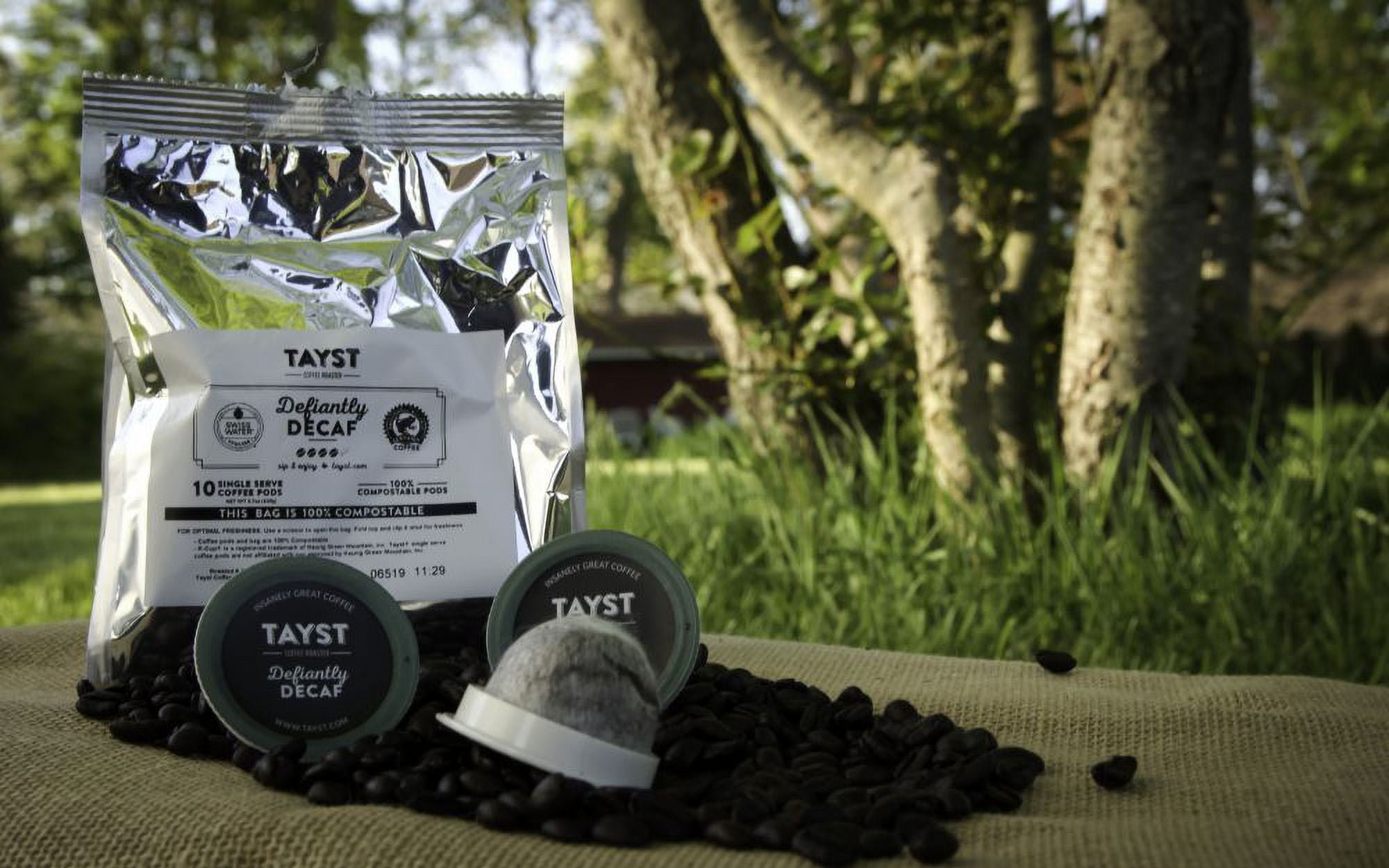 Tayst Decaf Coffee Pods | 30 ct. Defiantly Decaf | 100% Compostable Keurig K-Cup compatible | Gourmet Coffee in Earth Friendly packaging
