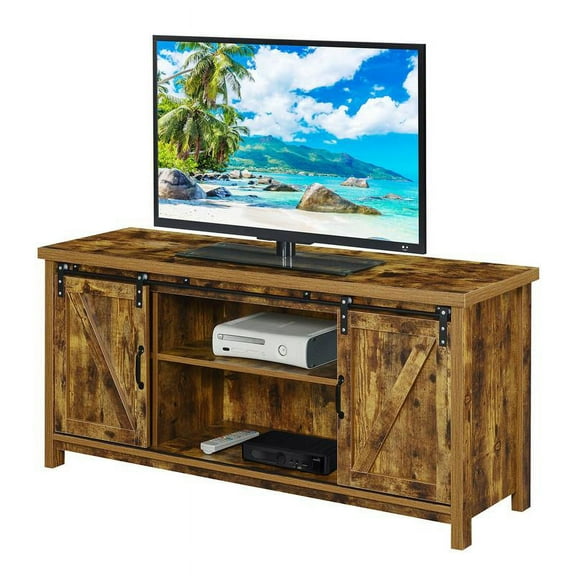 Pemberly Row Barn Door Wood 52" TV Stand in Cinnamon