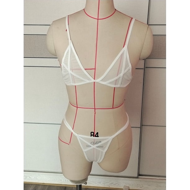 Ropa interior sexy estilo Europa y Estados Unidos, sujetador de malla transparente con tirantes, ropa interior de tres puntos para mujer