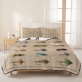 thumbnail image 3 of Twin Quilt Set 68''x86'', Ocean Fishhooks Lightweight Summer Bedspread Coverlet Set with 2 Pillow Shams, Vintage Coastal Fishing Pattern Brown Breathable All Season Quilt Bedding for Dorm/Bedroom, 3 of 9