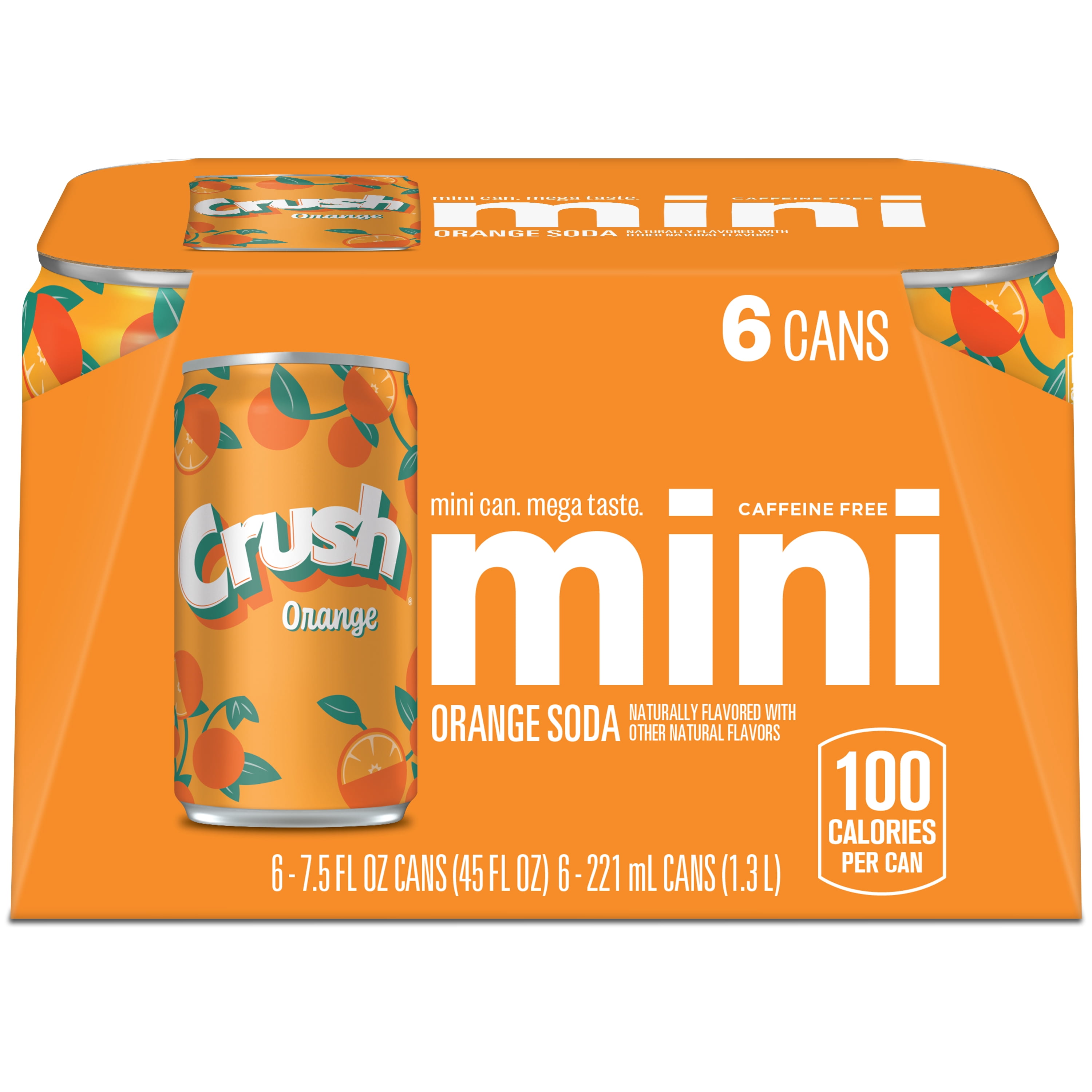 (4 pack) Crush Caffeine Free Orange Soda Pop, 7.5 fl oz, 6 Pack Cans