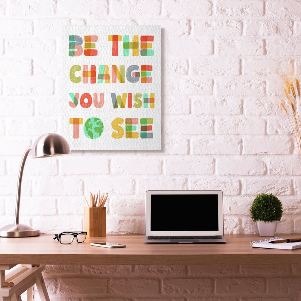 Be The Change Rainbow Pastel Letters Kids Inspirational Word Design XXL Stretched Canvas Wall Art by Daphne Polselli