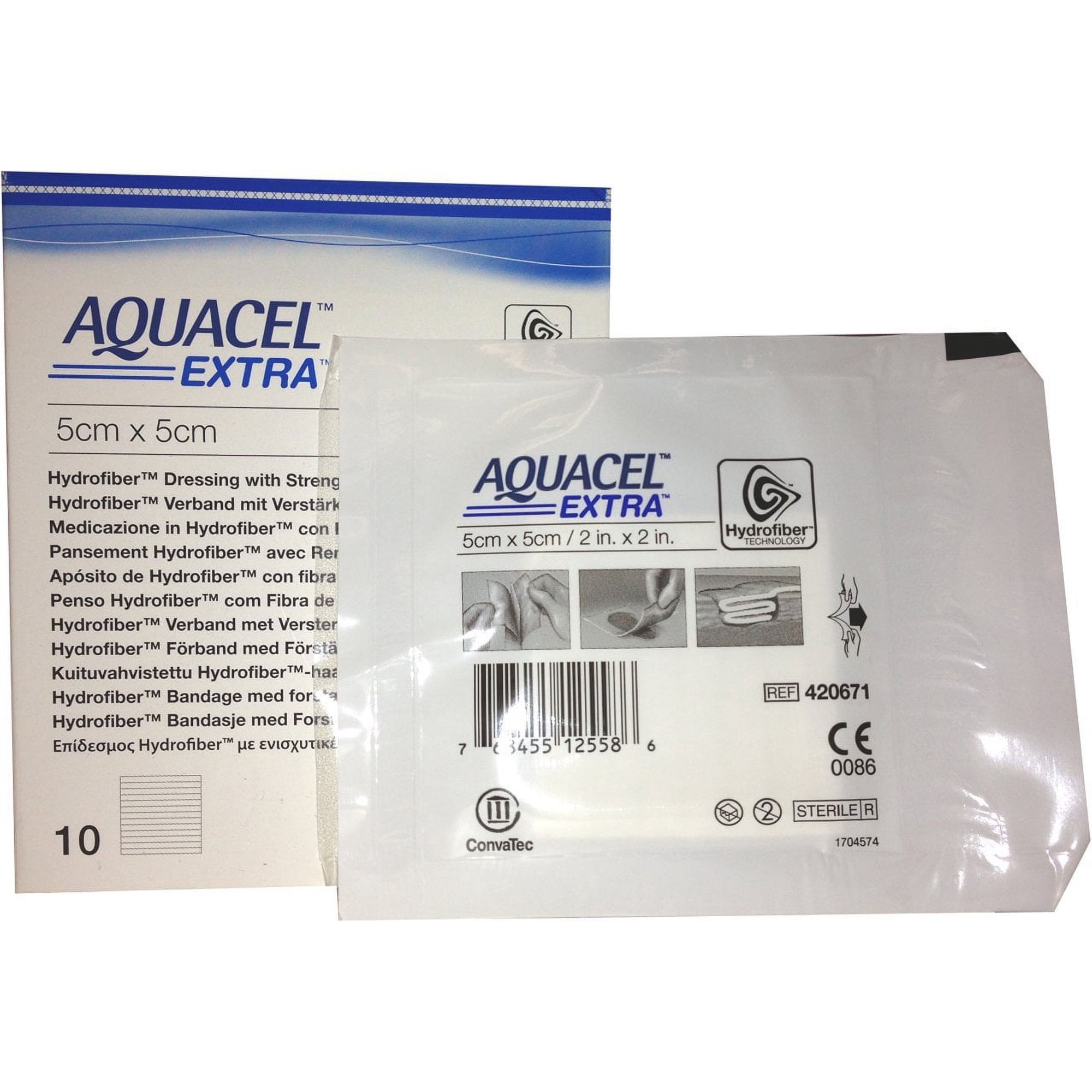 New and Improved AQUACEL EXTRA Hydrofiber dressing 2" x 2" (Box of 10 dressings)