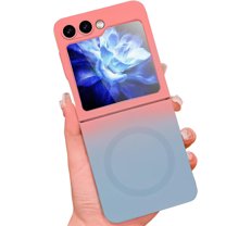 Dteck Magnetic for Samsung Galaxy Z Flip 5 Case [Compatible with Magsafe] with Camera Protection Soft TPU Slim Shockproof for Women Girls Gradient Phone Cover,Pink Blue
