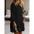 thumbnail image 4 of Sale Clothing 2025 Womens 2025 Fall Long Sleeve Pullover Tops Crewneck Rib Knit Patchwork Sweatshirt Dress Casual Mini Dresses, 4 of 8