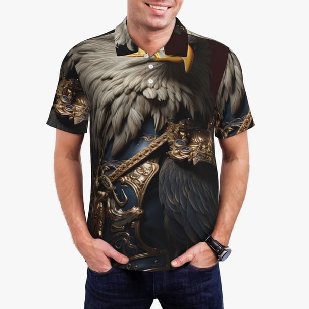 Fotbe Noble Style Bald Eagle Camiseta Polo de Golf para Hombre con Estampado – Camisa Deportiva Transpirable con Cuello Abotonado-Small