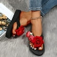 thumbnail image 3 of Sandales pour Femmes Sandale Femme Adulte Chaussures en Caoutchouc Sandales pour Femmes avec Dessus en Peluche Pantoufles pour Femmes Tongs d'Été Ouvertes Fleurs Sandales Habillées Rouges 7, 3 of 7