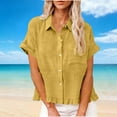 thumbnail image 6 of Posijego Womens Summer Linen Tops Short Sleeve Collared Button down Shirts Business Casual Work Office Blouses, 6 of 9