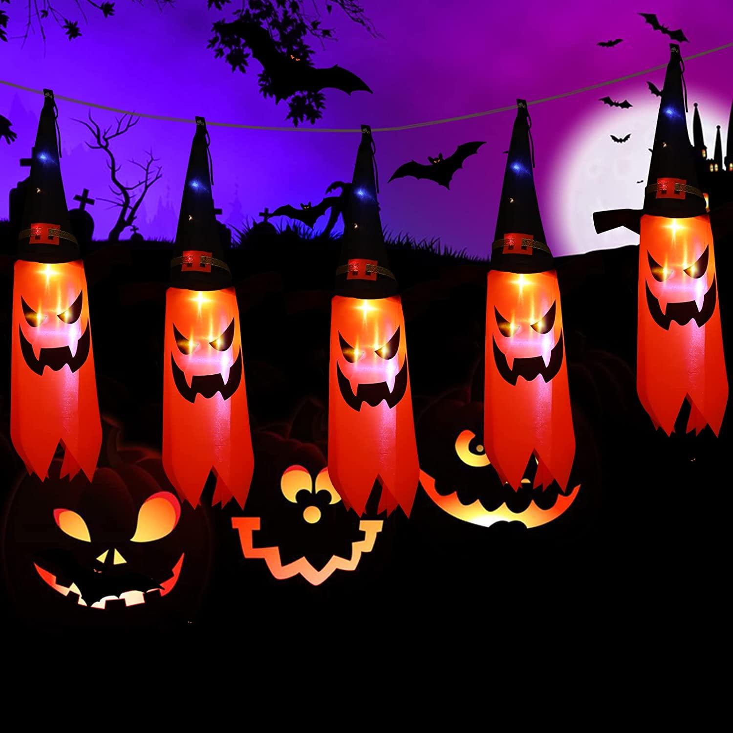 Halloween Lights, 11.5ft Battery Operated 5 LED Halloween ...