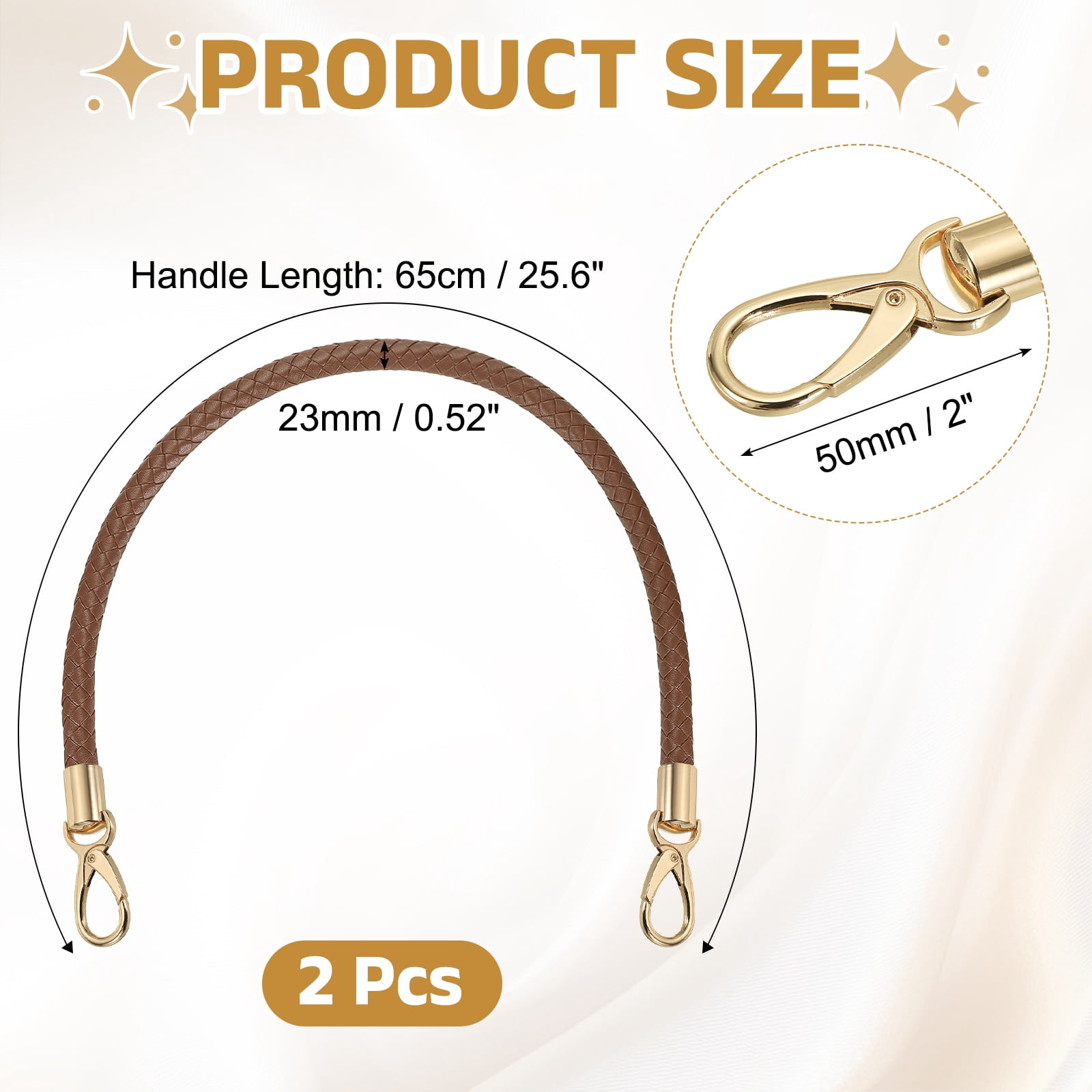 Uxcell 2 Pcs Braided Purse Strap, 65cm 25.6" PU Leather Shoulder Purse Strap for Handbag Bag Handle Replacement for DIY Making Handbag Underarm Bag, Coffee (Light Gold Buckle)