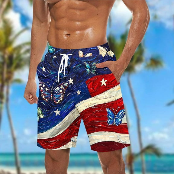 Fourth of July Swim Trunks with Pockets,Cadancy Plus Size Quick Dry Summer Swim Shorts for Men Tunics,Cute Clothes Trendy 2025 Casual,Summer Plus Size,Pantalones Para Hombres Blue L