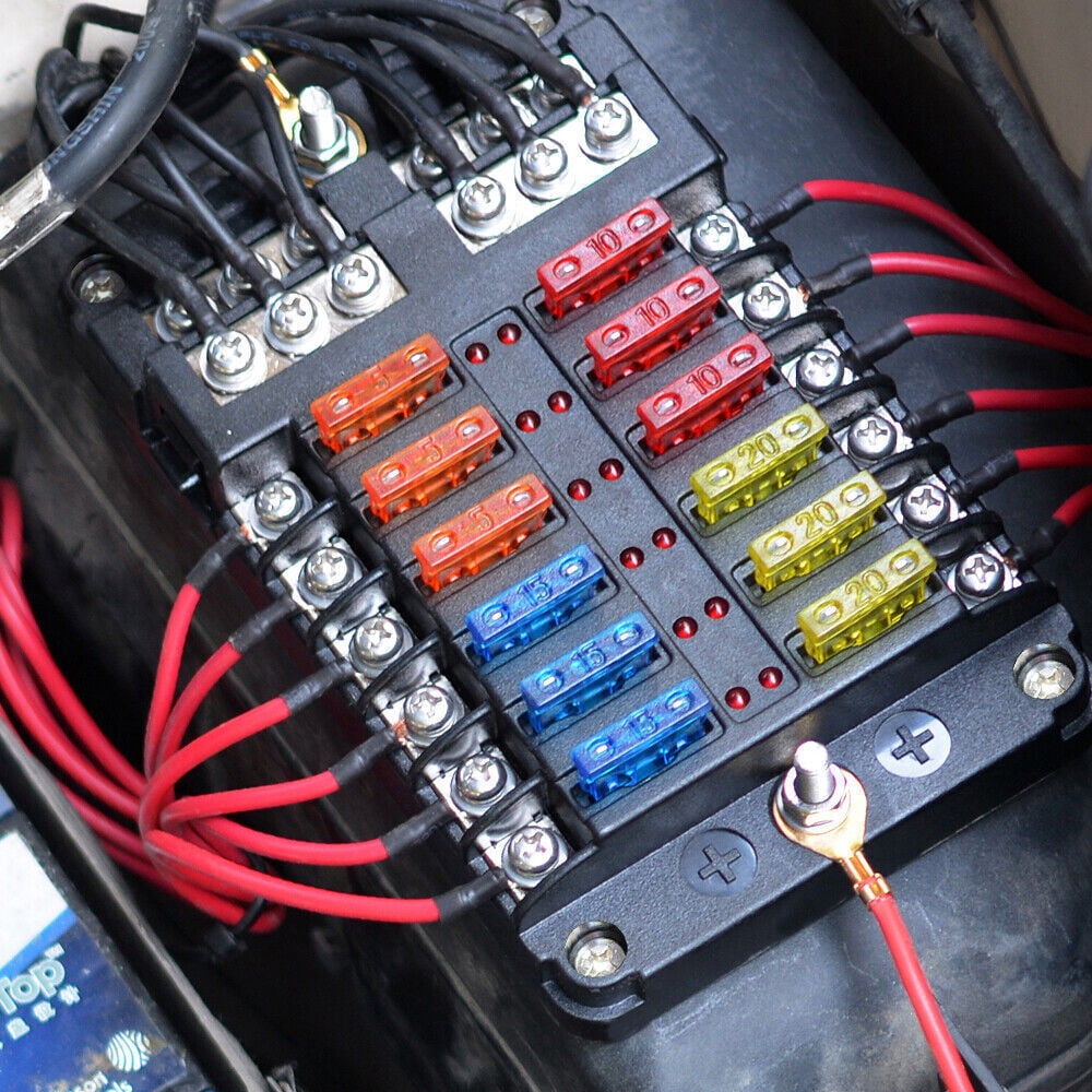 Urbanest 12-Way Blade Fuse Box Block Holder LED Indicator 12V 32V Car Marine Waterproof