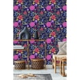 thumbnail image 2 of Brightly Flowers on Blue Background Wallpaper Pre-Pasted - 25"W x 225"H, 2 of 3