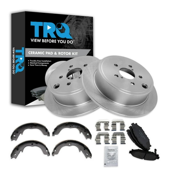TRQ Rear Brake Pad & Rotor Kit Brake Pads Brake Rotor Parking Brake Shoe Set Ceramic Fits Select 2009-2013 Subaru Forester 2008-2013 Impreza