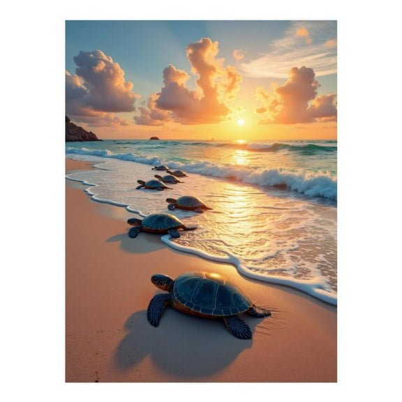 Diamond Art Kit for Adults, Sea Turtles Sunrise Beach Path Diamond Painting for Adults Beginners, 5D DIY Diamond Art Painting Kits, Colorful Diamond Painting Craft for Home Decor 12x16