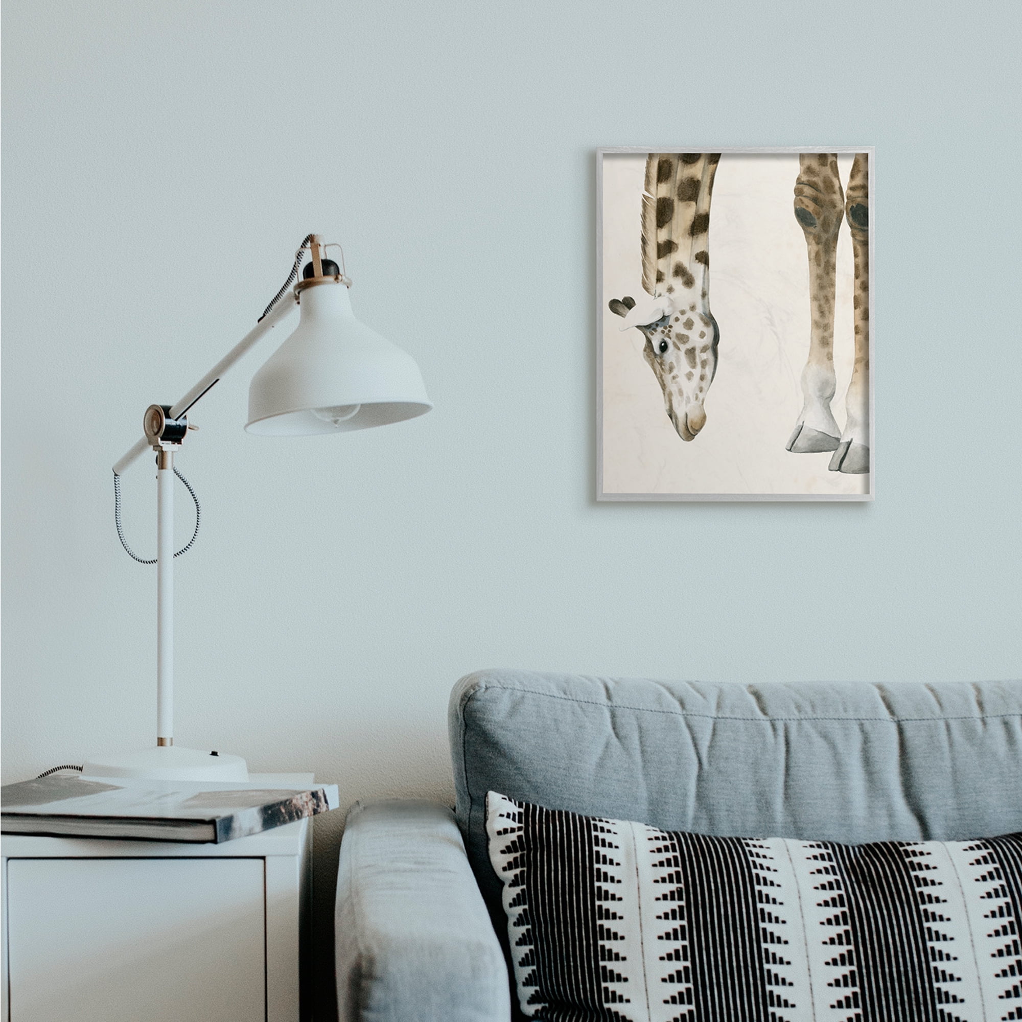 Stupell Industries Giraffe Grazing Safari Animal Hoof Detail Gray Framed by Grace Popp