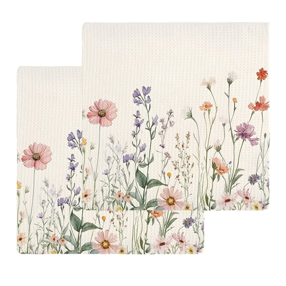 Summer Floral Botanical Kitchen Dish Towels for Drying Dishes Set of 2, Spring Botanical Vintage Waffle Weave Microfiber Hand Tea Bathroom Towels Quick Dry & Absorbent Towel 12x12