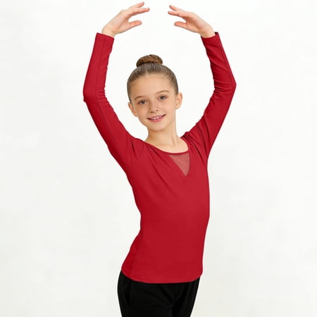 Cxenplz Girls Shirts Long Sleeve Athletic Shirts Active Ballet Leotards Sports Tshirts Yoga Workout Crop Tees 5-14 Years