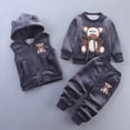 thumbnail image 2 of SJLDQY Infant Baby Boys Clothes Set Long Sleeve Fleece Sweatshirt Pants With Vest Cartoon Print Graphic 3Pcs Outfit Sets Cozy Fall Winter Clothing, 2 of 3