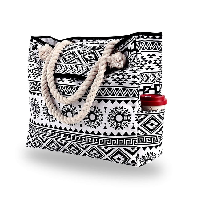 Bolsa de playa de lona de gran tama?o con 4 bolsillos interiores para viajes, gimnasio, natación y vacaciones en la playa ZefeiWu 8390605398162