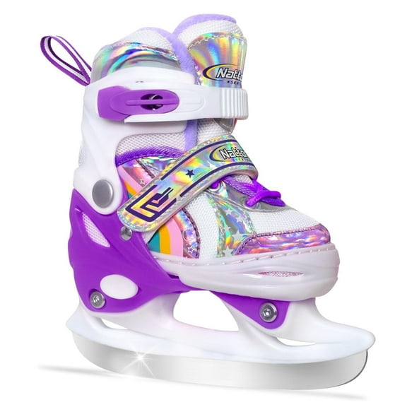 Nattork Girls Ice Skates for Kids 4 Size Adjustable Rainbow Ice Skate with Fleece Lining for Outdoor & Rink
