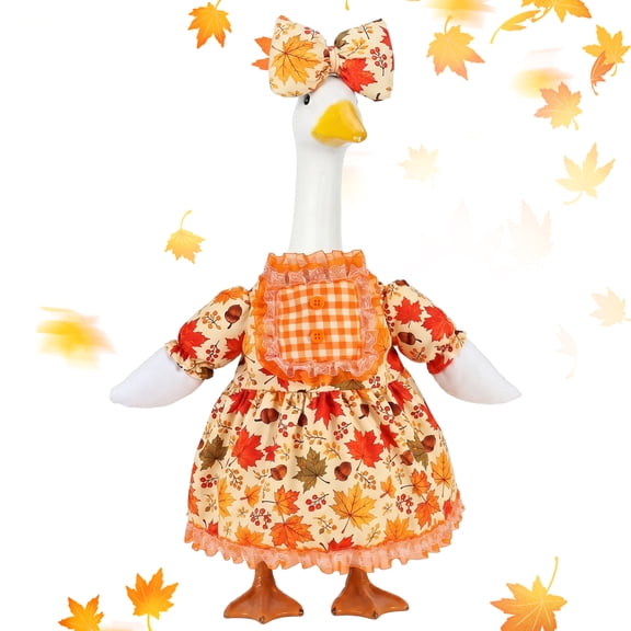 Threns Fall Porch Goose Outfit Pumpkin Maple Leaf Print Lawn Goose Dress Costume Decorative Garden Statue Dress Up Clothes with Headband for 23 Inch Statue Decor