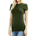 thumbnail image 2 of Women's & Juniors Basic Round Crew Neck Short Sleeve Stretch Cotton Spandex T-Shirts, 2 of 3