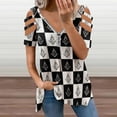 thumbnail image 2 of Freemason Checkered Pattern Womens Summer V Neck Zipper Top Short Sleeve T Shirt Off Shoulder Top Casual Classy Loose Shirts, 2 of 7