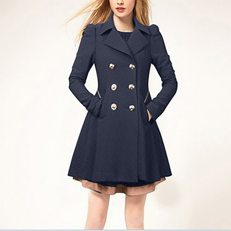 ◆DEINET◆ CLASSIC DOUBLE LONG JACKET IN NAVY KDBEL4S2511560 ShomPort Women's Double Breasted Trench Coats Mid-Length