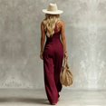 thumbnail image 5 of IUYRTFE Women V Neck Front Button Linen Style Jumpsuit Sleeveless Wide Leg Romper with Pockets, 5 of 5