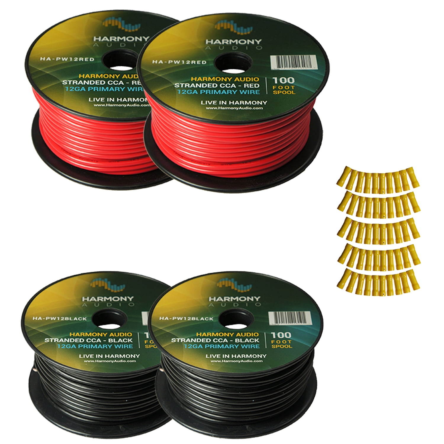 Harmony Audio Primary Single Conductor 12 Gauge Power or Ground Wire - 4 Rolls - 400 Feet - Red & Black for Car Audio / Trailer / Model Train / Remote