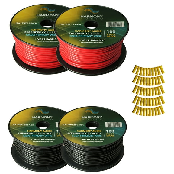 Harmony Car Primary 12 Gauge Power or Ground Wire 400 Feet 4 Rolls Red & Black