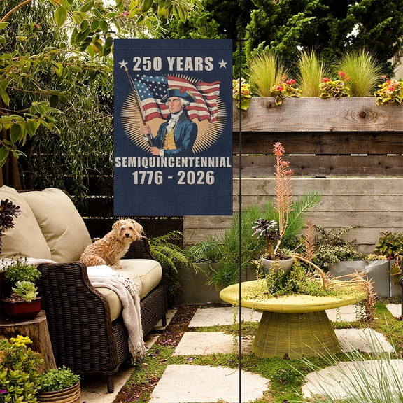 US Semiquincentennial 250 Years Garden Flag 1776-2026, Patriotic Founding Father Burlap Yard Flag for Outdoor Decor