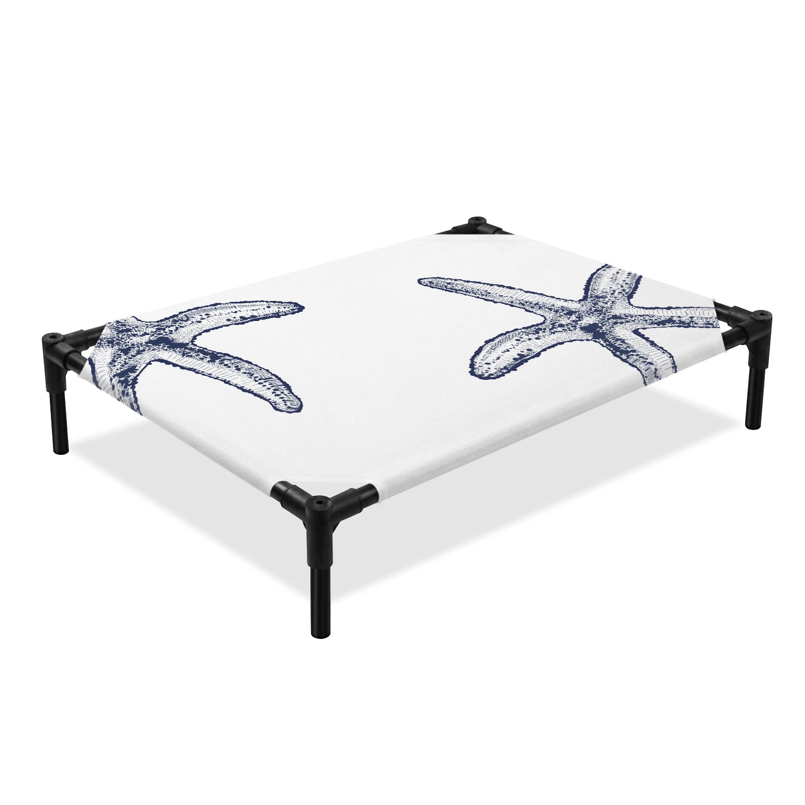 Starfish Elevated Dog Bed Modern Coastal Minimalist Nautical White Navy Blue Sea Ocean Cooling Breathable Outdoor Raised Dog Cot Bed with Metal Frame Non-Slip Feet for Medium Dog 24x20in