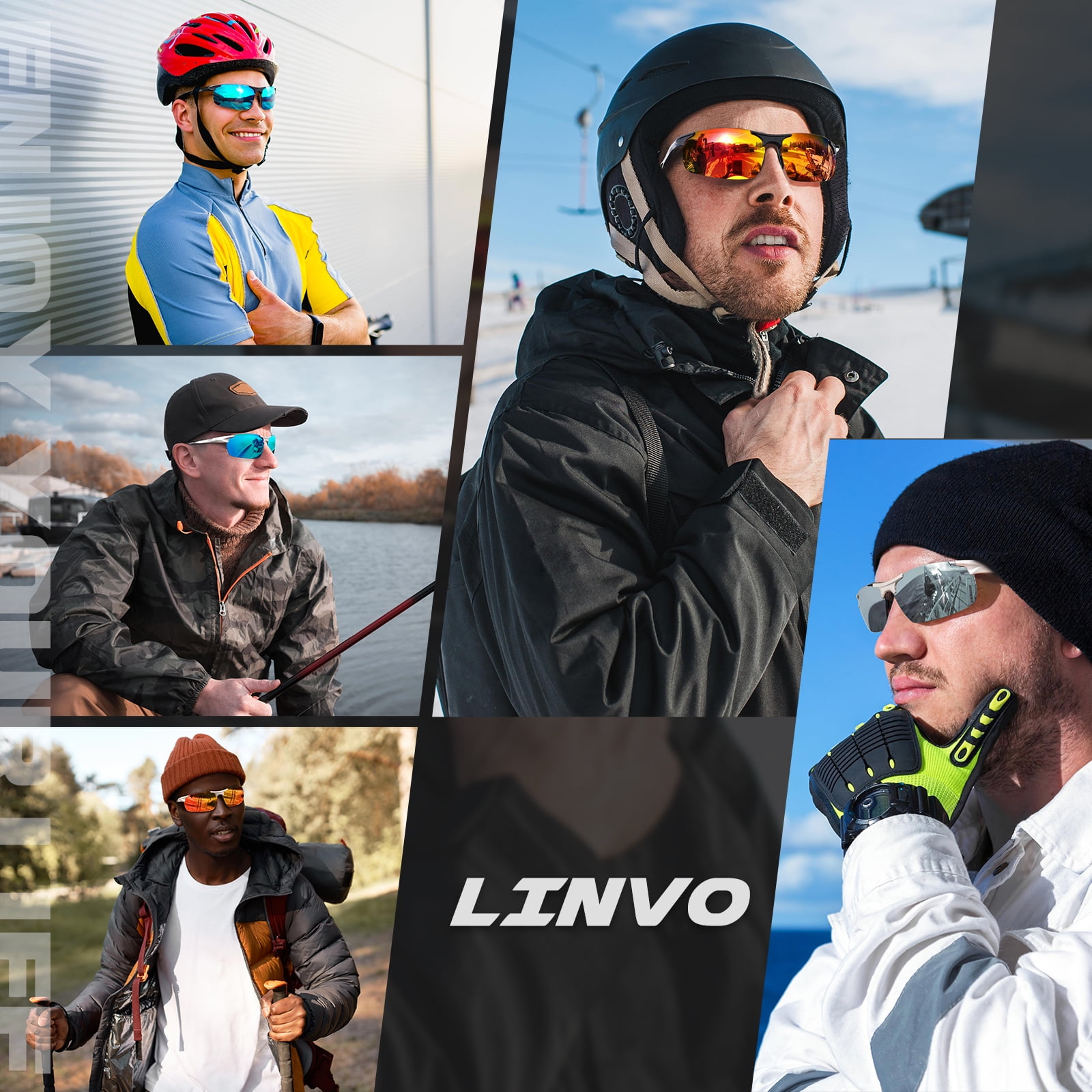 LINVO Polarized Sports Sunglasses for Men Ultralight Al-Mg Metal Frame for Driving Golfing Fishing Cycling UV Protection